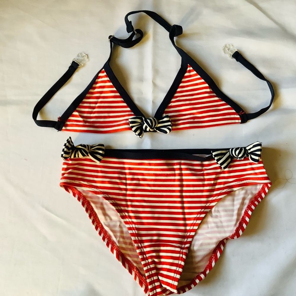 Seaside bikini red white stripes girls 7 years EU 122/128
